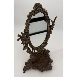Vintage Victorian Ornate Cast Metal Vanity Table Mirror Art Nouveau Bronze Style